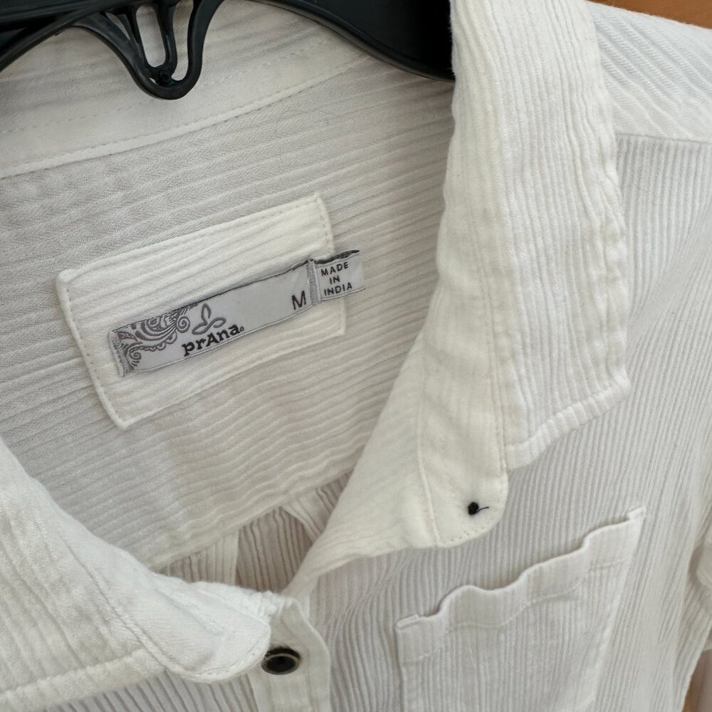 Prana White Stretch Button Down Medium Euc - image 7